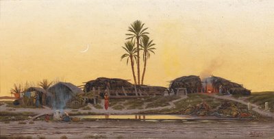 Evening Mood Over a Village, Titled on the Back as an Arab Village in Tunis by Richard Fuchs