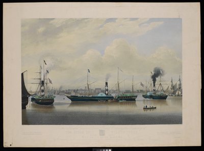 To the Humber Union Steam Packet Company this Engraving of the Steam Ship Wilberforce in three positions with a view of The Port and Town of Hull by Richard G. Reeve