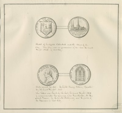 Lichfield - Medals of Lichfield Cathedral and the City Arms, and a portrait of Richard Greene by Richard Greene
