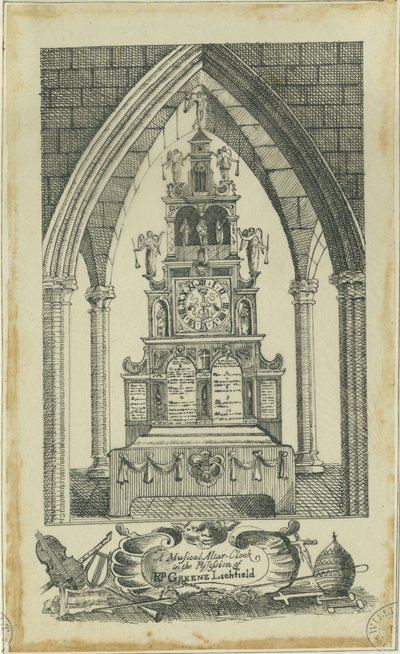 Lichfield - Musical Altar-Clock: tracing in ink by Richard Greene