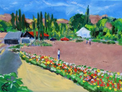 Admiring the Zinnias by Richard H. Fox
