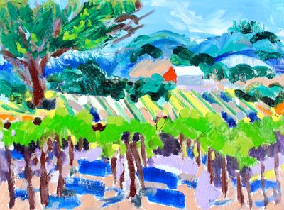 Vineyard with Red Barn by Richard H. Fox
