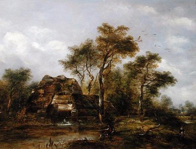 Overshot Mill with Man Fishing by Richard Hilder