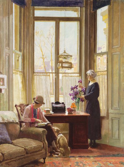 Interior with Two Ladies and a Dog by Richard Jack