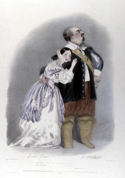 Giulia Grisi and Luigi Lablache in the 3rd act of “The Puritans” by Vincenzo Bellini. Lithography by R. J. Lane. 1835 by Richard James Lane