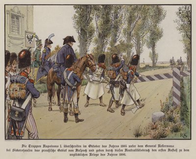French Troops Under the Command of General Kellermann Cross the Border into Prussian Territory at Sickershausen, October 1805 by Richard Knotel