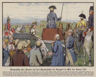 Queen Louise of Prussia at a parade on the parade ground at Stargard, May 1798 by Richard Knotel
