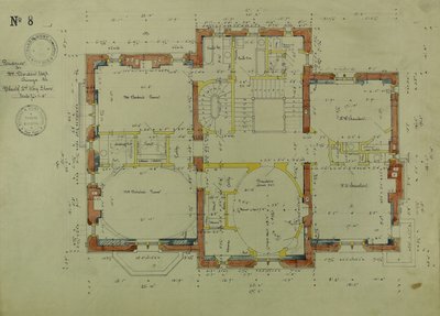 William Borden Residence, Chicago, Illinois, Second Story Plan by Richard Morris Hunt