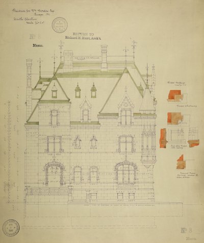 William Borden Residence, Chicago, Illinois, South Elevation by Richard Morris Hunt