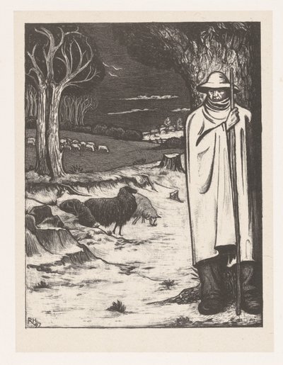 Shepherd with a Flock of Sheep in a Hilly Landscape by Richard Nicolaüs Roland Holst
