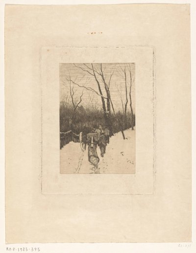 Horses Dragging a Log Over a Snowy Forest Path by Richard Nicolaüs Roland Holst