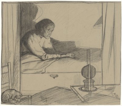 Woman Hogerhuis, Sitting in Bed (Second Design) by Richard Nicolaüs Roland Holst