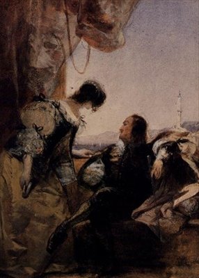 A Cavalier and His Lady on a Terrace, Genoa by Richard Parkes Bonington