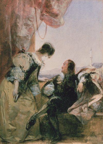 A Cavalier and his Lady on a Terrace, Genoa by Richard Parkes Bonington