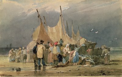 Fisherfolk on a Beach, a Storm Approaching by Richard Parkes Bonington