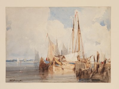 Fishing Boats moored in an Estuary, c.1825 by Richard Parkes Bonington
