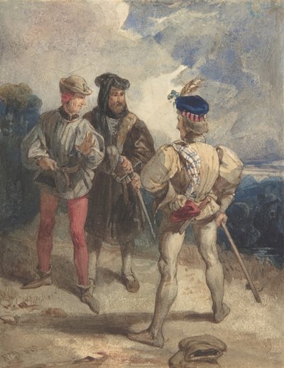 Quentin Durward and the Disguised Louis XI (recto), Study of Male Figure (verso) by Richard Parkes Bonington