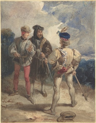 Quentin Durward and the Disguised Louis XI (recto); Study of Male Figure (verso) by Richard Parkes Bonington