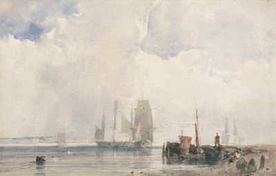 Shipping in an Estuary, Probably Near Quilleboeuf by Richard Parkes Bonington
