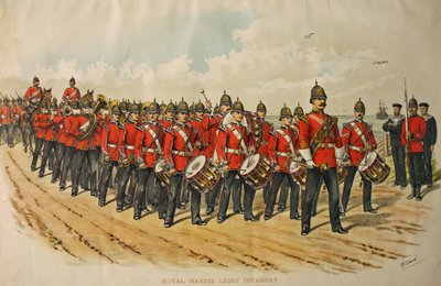 Royal Marine Light Infantry Band leading a Column of Marching Men, 1895 by Richard Simkin