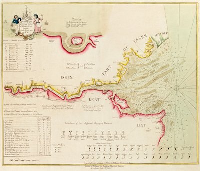Chart of the River Thames from London to the Nore, Margate and the Downs, North, Middle and South Channels, from a Survey Taken in 1789 and 90 by Richard Stanier