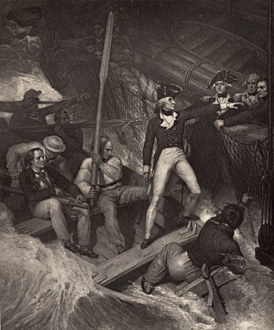 Lieutenant Nelson Volunteering to Board a Prize in Violent Gale, illustration from 