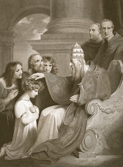 Prince Alfred before Pope Leo the III, engraved by J. Stow, illustration from David Hume