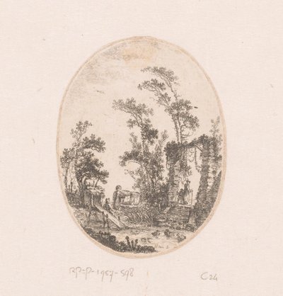 Duck pond with some trees around (Collection of views, landscapes, antique fragments and historical subjects) by Richard de Saint Non