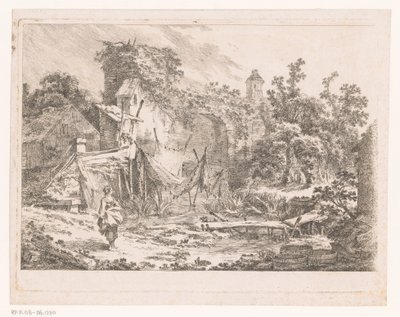 Landscape with Hut and Fishing Nets on Stakes by Richard de Saint Non