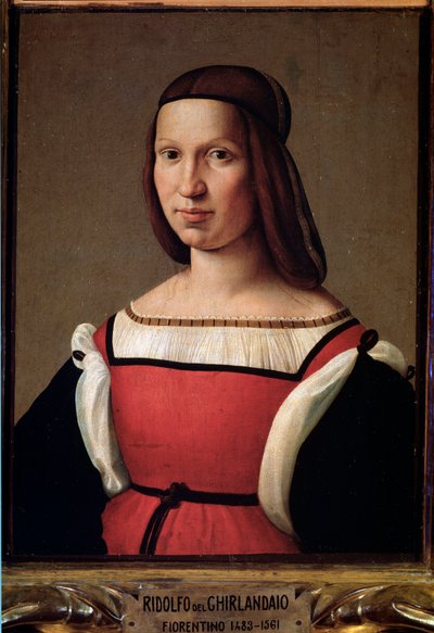 Portrait of a Lady from the Lower Classes in a Red Dress with Puffed Sleeves by Ridolfo Il  Ghirlandaio