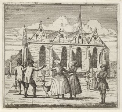 Men and Women on a Square near the Great Church in Leeuwarden, The Winter (series title), Winter Scenes (series title) by Rienk Jelgerhuis
