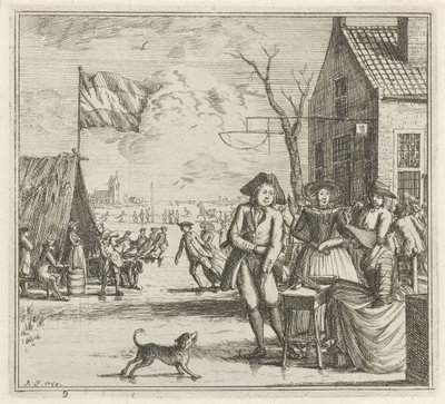 Winter Landscape with Inn and Skaters from The Winter, Winter Scenes by Rienk Jelgerhuis