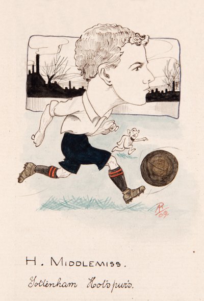 Bert Middlemiss, Tottenham Hotspur, drawing for a set of cigarette cards, 1907 by Rip