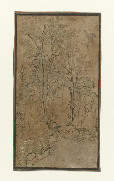 Two Old Men and a Young Man Seated Under a Tree by the Water by Riza i 