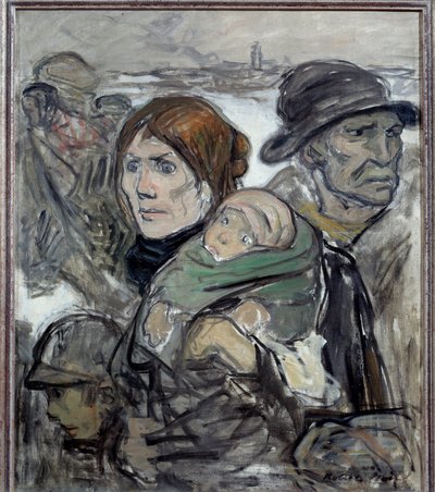 The exodus Family of immigrants on the roads by Robert  Noir