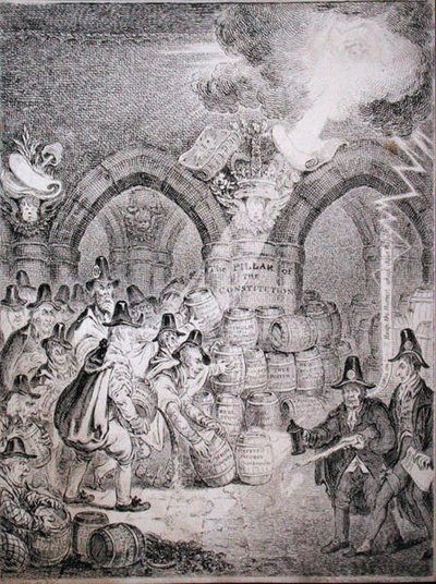 The Opposition trying to blow up Parliament, published by Thomas McLean in 1835 by Robert (after) Seymour