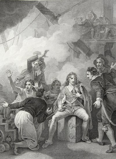 Earl Sandwich Refusing to Leave His Ship While on Fire, in the Battle of Sole Bay, Engraved by W. Byrne, Illustration from David Hume