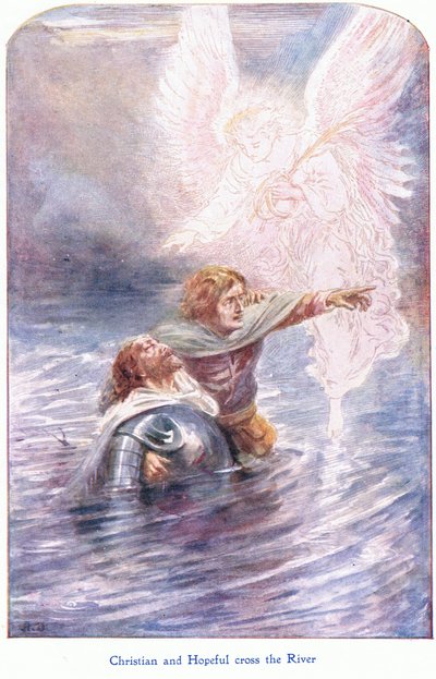 Christian and Hopeful Cross the River, from The Pilgrims Progress published by John F Shaw & Co, c.1900