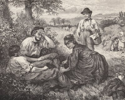 Farm workers resting during the harvest by Robert Barnes