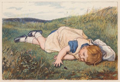 Girl fascinated by a beetle by Robert Barnes