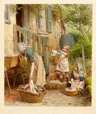 Mother and Children Hanging Out the Washing by Robert Barnes