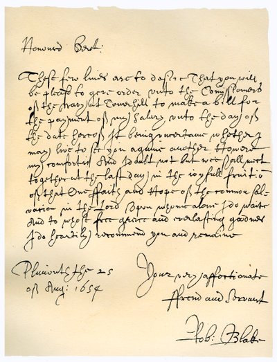 Letter from Admiral Robert Blake to the Commissioners of the Admiralty, 25th August 1654 by Robert Blake