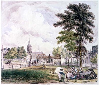 Islington Green: View towards the Church by Robert Blemell Schnebbelie
