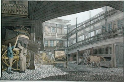 View of the Yard at the Spread Eagle, Gracechurch Street, with Coaches and Horses Feeding by Robert Blemell Schnebbelie