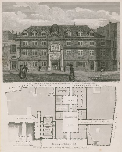 West View of Blackwell Hall, King Street, Cheapside by Robert Blemell Schnebbelie
