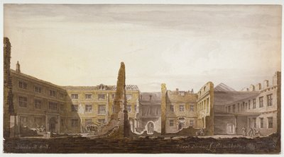 Blackwell Hall during demolition, City of London by Robert Blemmell Schnebbelie