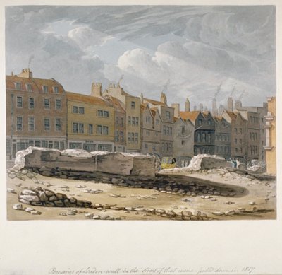 Remains of London Wall which were pulled down in 1817, City of London by Robert Blemmell Schnebbelie