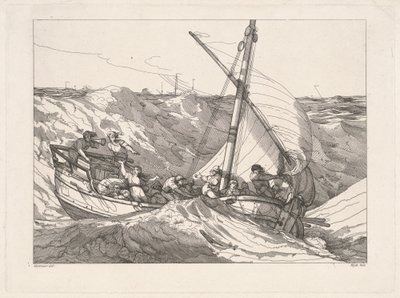 Boat in a Storm at Sea by Robert Blyth, after John Hamilton Mortimer
