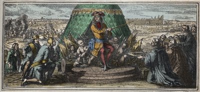 The Construction of Les Invalides in 1670 - Allegory of the foundation of the Hotel des Invalides - Louis XIV showing his old mutilated soldiers the Hotel des Invalides under construction - engraving by Robert Bonnart by Robert Bonnard