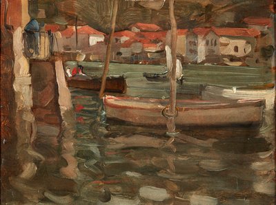 Rowing Boats by a Harbour Quay, Concarneau by Robert Brough